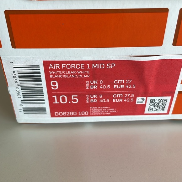 Nike Off-White Air Force 1 Mid DO6290-100 Unisex M Sz 9, W Sz 10.5 Excellent main image 15